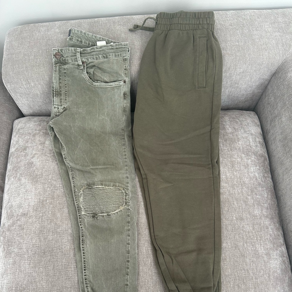 Men’s Zara Pants Bundle - Olive Green Jeans & Joggers, Size 36W, Slightly Used